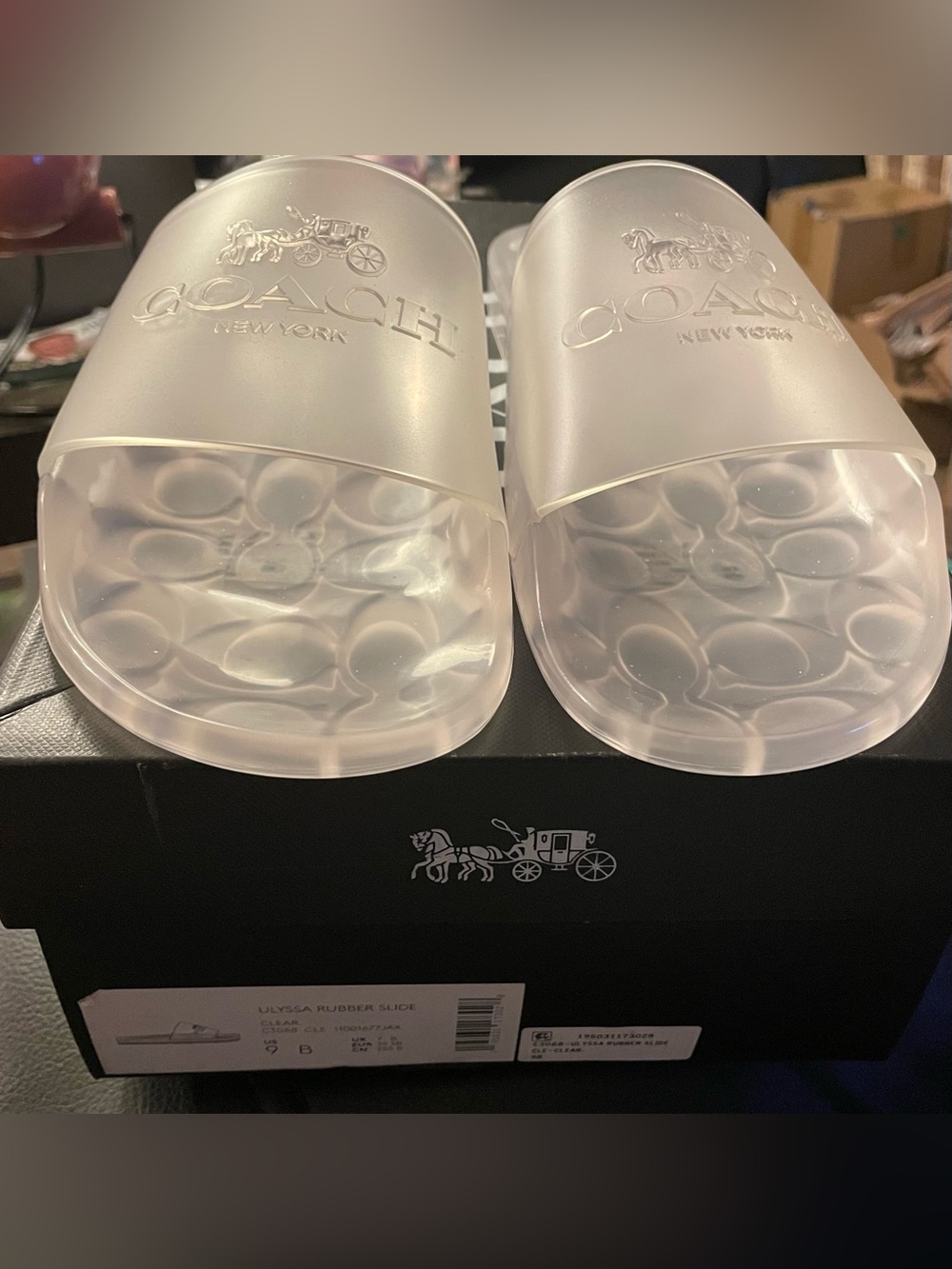 Coach Translucent Clear Logo Slide Sandals
